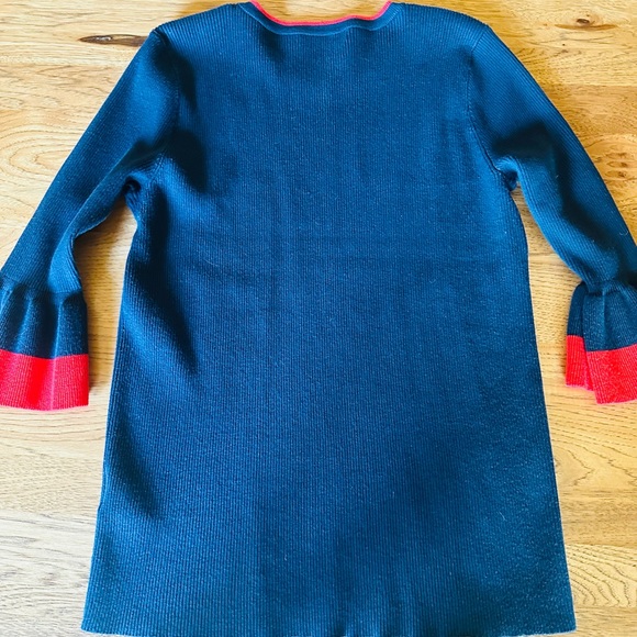 Lauren Ralph Lauren Blue W/ Red Ruffle Sleeve Gold Button Trim Sweater (L) - Picture 2 of 3